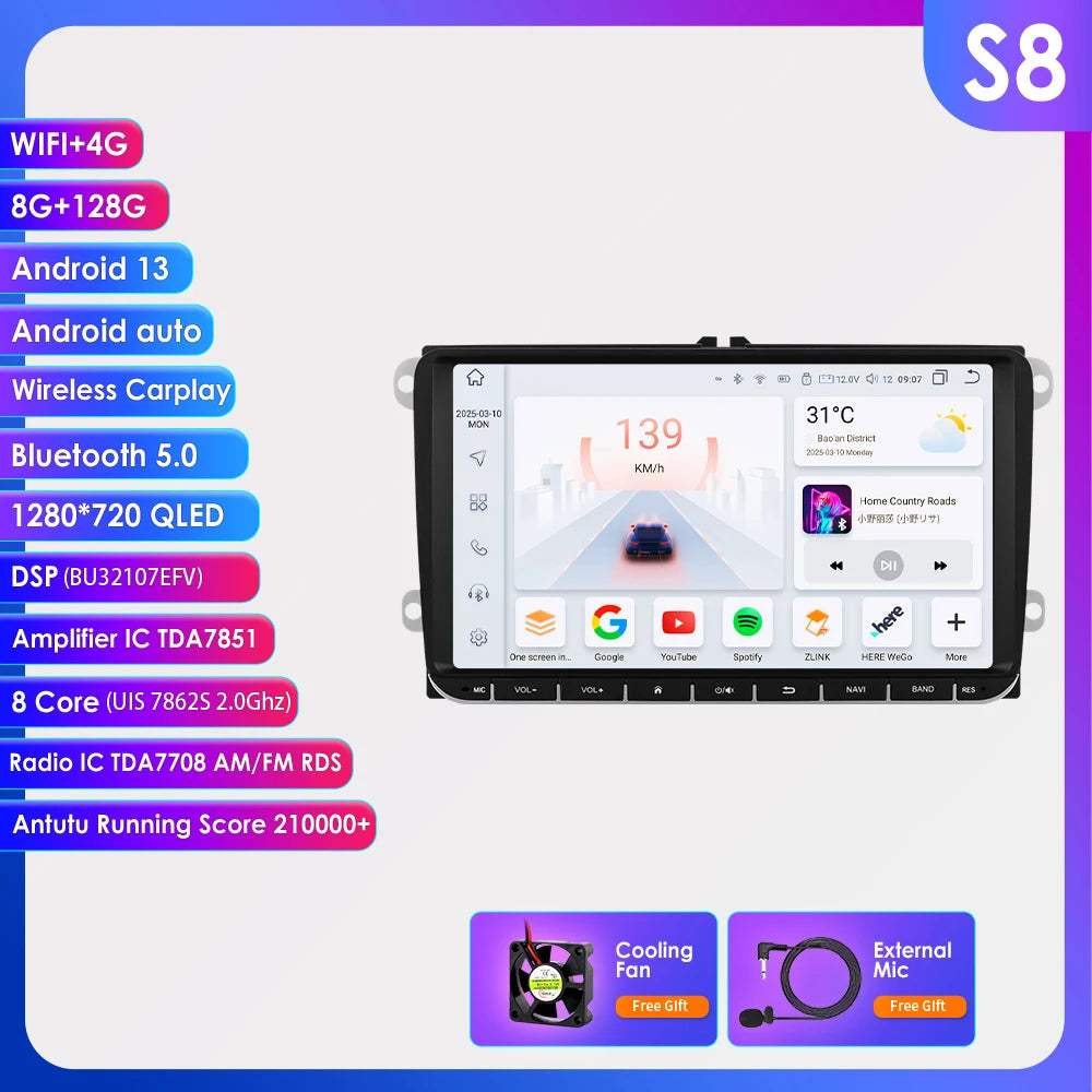 Hizpo 7"/8"/9" Car Stereo For VW/PASSAT/CADDY/POLO/BEETLE Multimedia Player Carplay Android Auto WIFI GPS Car Audio Radio 8-Core