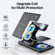 Soporte de carga inalámbrica rápida 3 en 1 de 15 W, estación de carga plegable para iPhone 17-11, Apple Watch 9 8 7 6 5 y AirPods Pro