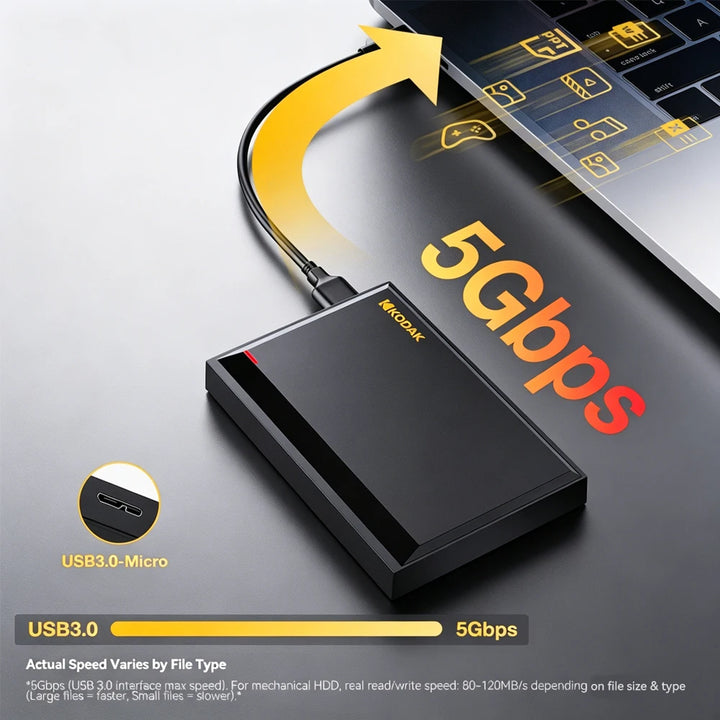 Kodak Portable External Hard Drive HDD P190 5Gbps USB3.0 External Hard Disk 500G 1TB Large-capacity Storage PS4/Xbox/PC