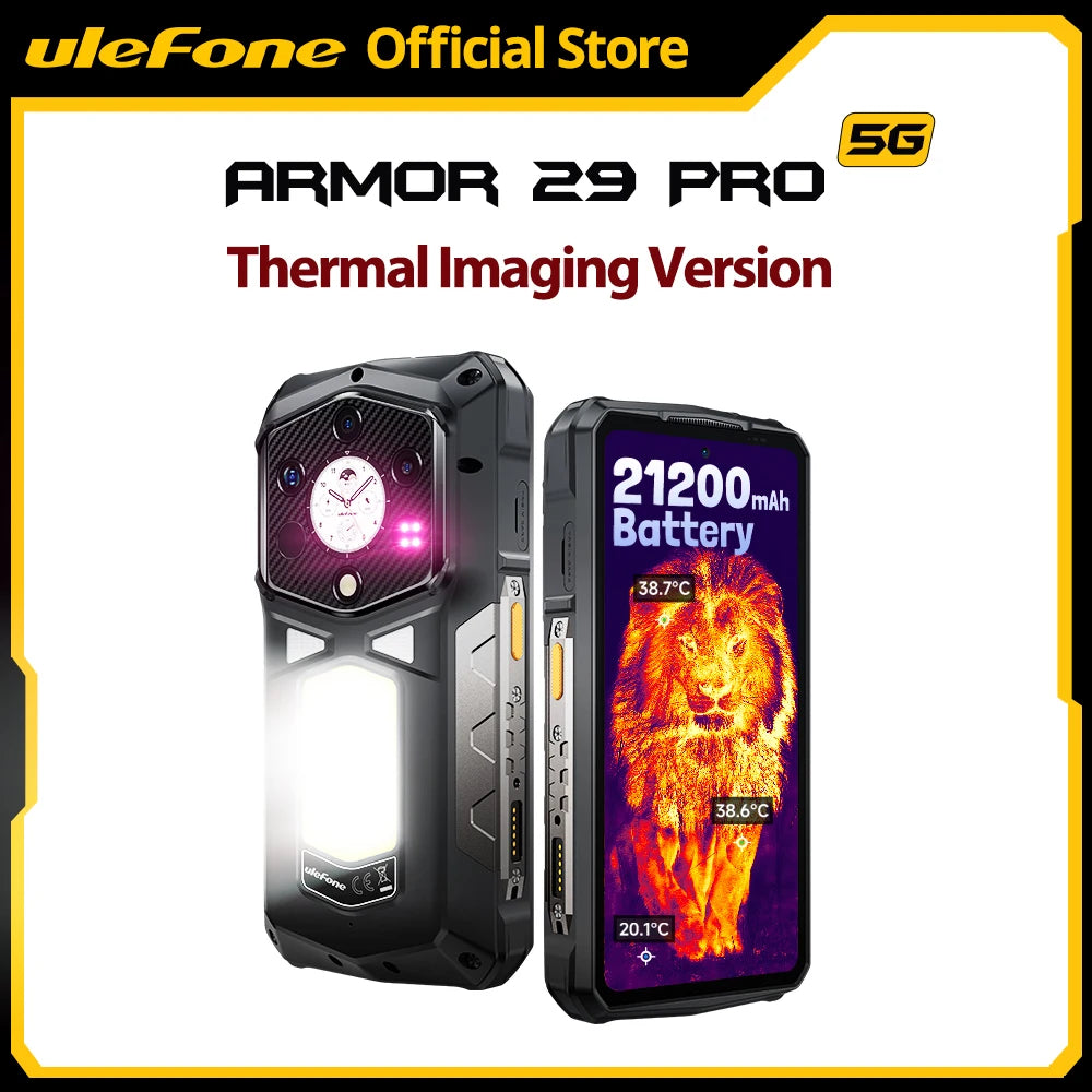 【Ships from US】 Ulefone Armor 29 Pro Thermal Version 5G AI Rugged Phone 21200mAh 120W 64MP Night Vision 6.67" 120Hz 512GB ROM
