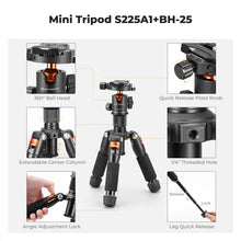K&F CONCEPT 52cm Desktop Mini Tripod for Camera Compact Tripod 360° Low Profile Ball Head 1/4'' Screw for Camera Video Camcorder
