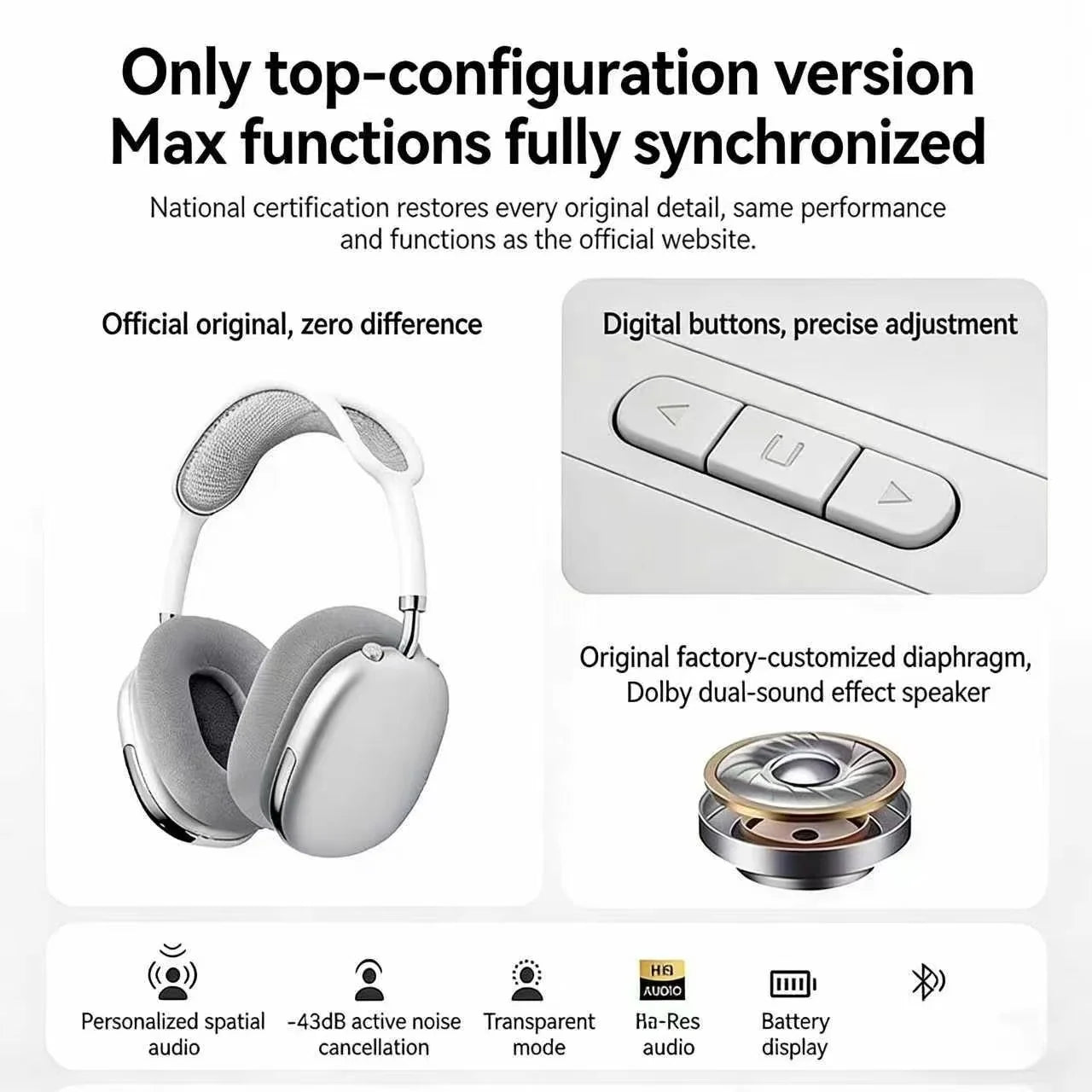Kyckd Bluetooth Hybrid Active Noise Cancelling Headphones, Built-in Mic, 65H Playtime, App Control, Hi-Res Audio for Airpod Max