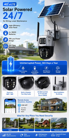 Solar 4G Security Camera 3MP+3MP Dual Lens PTZ IP66 Outdoor PIR Motion Detection V380 App No WiFi Wireless CCTV Camera Home Farm