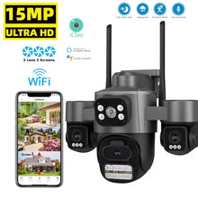 3-Lens 15MP Security Camera 3-HD Screen PTZ Outdoor WiFi IP Cam with Auto Tracking IP66 Waterproof 2-Way Audio CCTV Surveillance