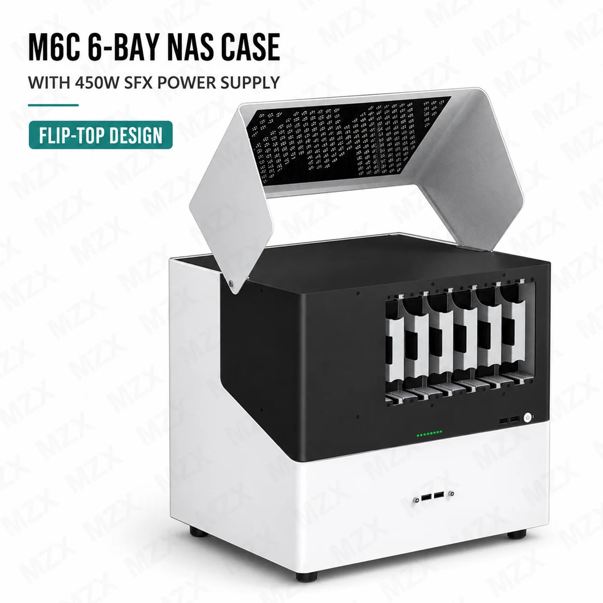 MZX M6C 6-Bay NAS Case for Micro-ATX Mini-ITX, SATA Hot-Swap Storage Server Chassis, SFX PSU Support, 4 PCI Slot, Dual 120mm Fan