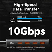 Concentrador USB Vention de 4 puertos ABS, USB 3.2 de 10 Gbps para portátil, adaptador divisor múltiple para accesorios de ordenador, Xiaomi y Macbook.