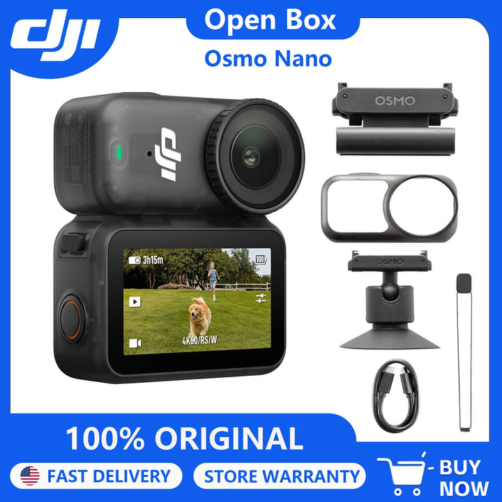 Cámara DJI Osmo Nano Combo, reacondicionada y de caja abierta - Cámara para vlogging 4K/60fps pequeña, sensor de 1/1.3'', campo de visión gran angular de 143°, grabación de 200 min, transferencia rápida, cámara deportiva magnética para vlogs POV 4K