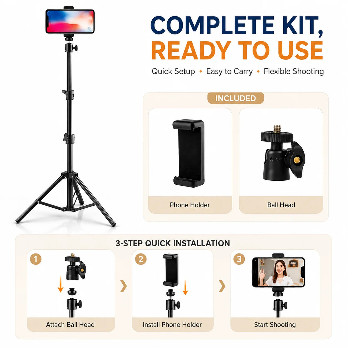 Foldable Phone Tripod MultiPurpose Camera Stand for Live Video Shooting Photography Adjustable with Phone Holder Extendable Legs