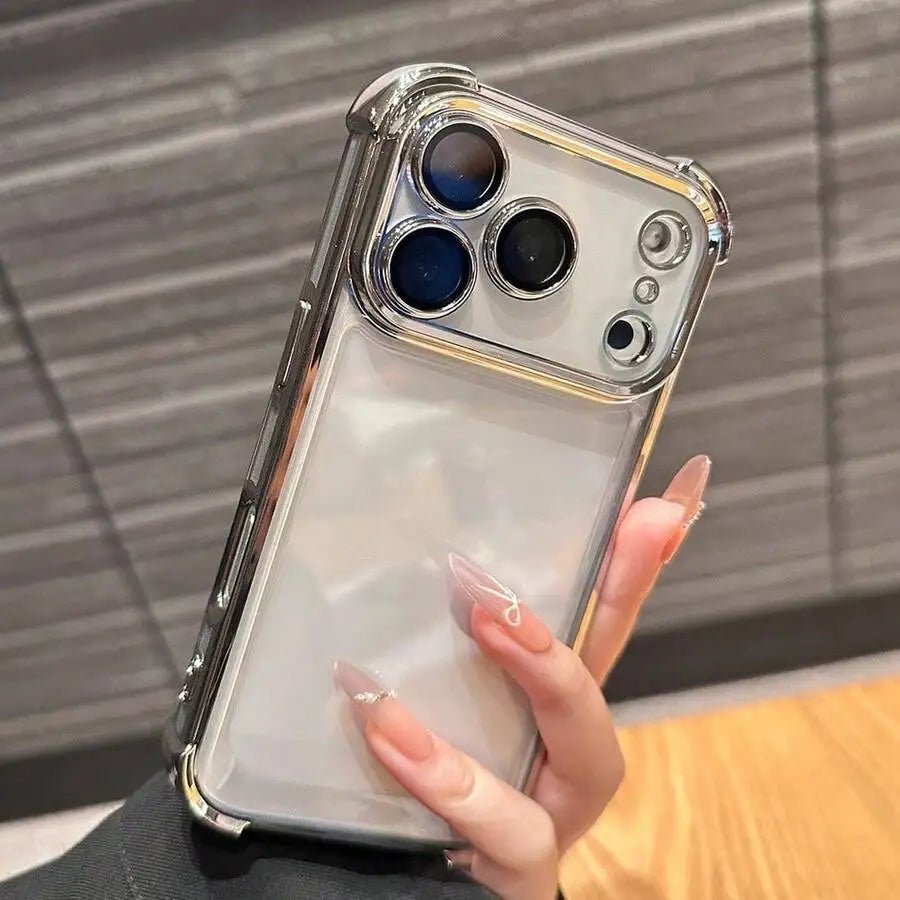Luxury Cushioned Shockproof Plated Transparent Phone Case For iPhone 17 16 15 14 13 12 11Pro Max Plus