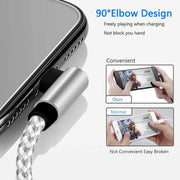 Cable USB de 90 grados para iPhone 14 13 12 11 Pro Max X XR 6s 7 8 Plus 1m 2m, cable de carga rápida y transferencia de datos para teléfono móvil
