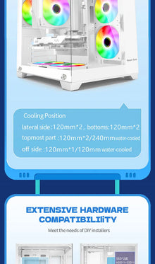 Power Train Coloured Glaze PC Case Sea View Room 270° Full View Without Column Desktop Chassis Support 240 Water Cooler