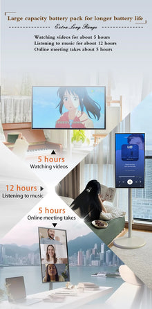 21.5 Inch Portable Smart Touch Screen TV Android 11 Wireless WiFi Monitor Battery Home Outdoor USB Mobile Phone Second Screen