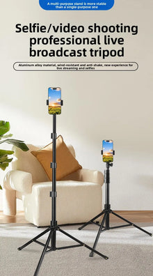 173cm Extendable Phone Tripod Stand, All-in-One Floor Selfie Stick for Live Streaming, Universal Mobile Holder, Stable Tri