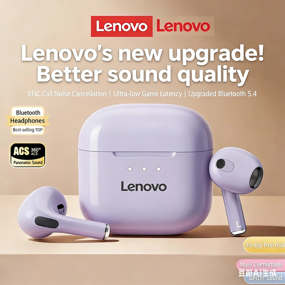 New Lenovo LP40 Pro Bluetooth V5.3 Earphones Punchy Bass Sound Headset Full Compatible Low Latency Game Sports Music Headphones