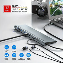 12 in 1 USB-C Docking Station Triple Monitor with HD1.4*2+VGA+USB3.0/2.0+RJ45 100M+SD/TF+PD+TYPE C for Mac Pro/Air DELL ASUS