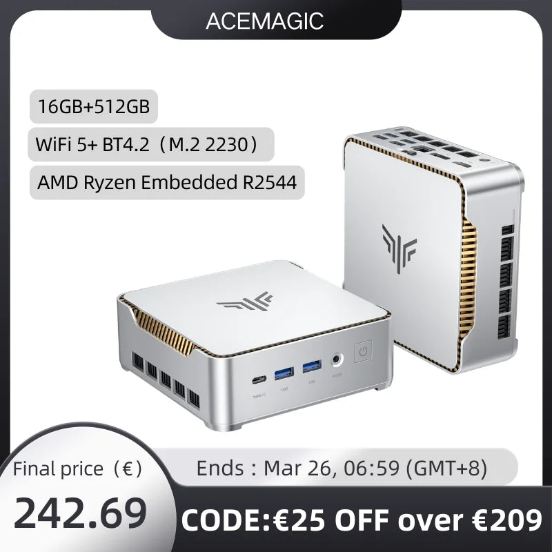 ACEMAGIC AMD Ryzen Embedded R2544 Mini PC 16GB RAM 512GB M.2 SSD Windows 11 Pro Business Desktop Computer WiFi 5 BT4.2