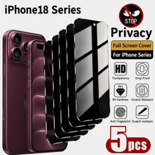 5pcs Anti-Peep Tempered Glass Screen Protector，For iPhone Duo/IPhone 18/IPhone 18 Pro Max/18 Pro，9H+Hardness，Anti-Fingerprint，