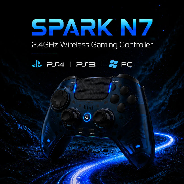 QRD Spark N7 2,4-GHz-Wireless-Controller für PS4/PS3/PC, direkt anschließbar, Hall-Effekt-Gamepad mit Vibrationsfunktion, für PS5 via Adapter