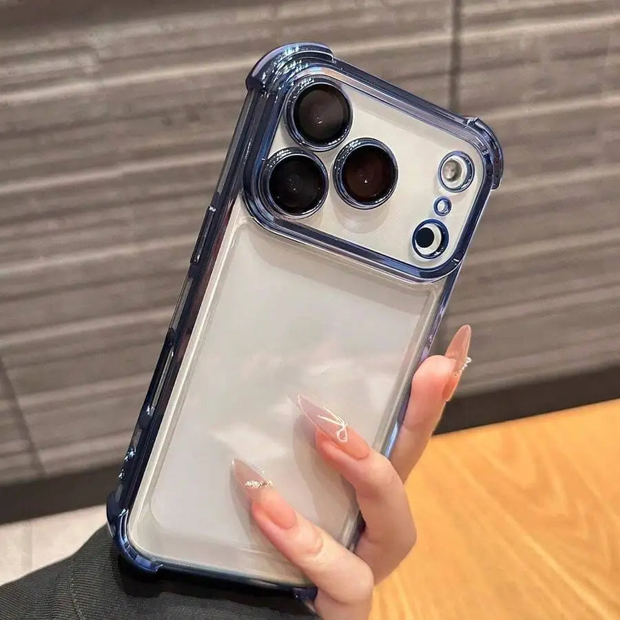 Luxury Cushioned Shockproof Plated Transparent Phone Case For iPhone 17 16 15 14 13 12 11Pro Max Plus