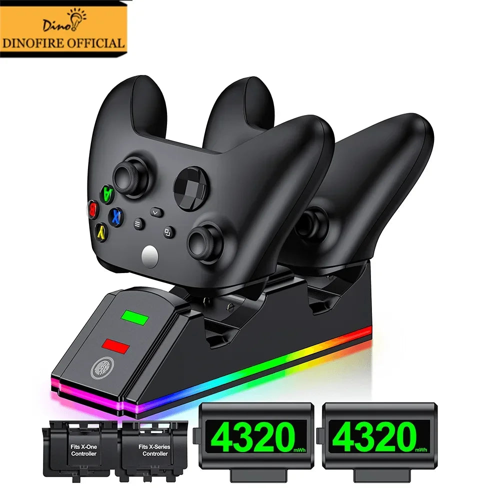 DinoFire  2X4320mWh Rechargeable Battery Pack For Xbox One X/S/Elite Xbox Series X/S Controller Charger For Xbox One Gamepads