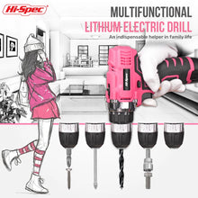 Hi-Spec Pink Electric Screwdriver Drills Kit Home Tool Kits Set Repair Electric Cordless Drills Complete Tool Box Kit Hammer