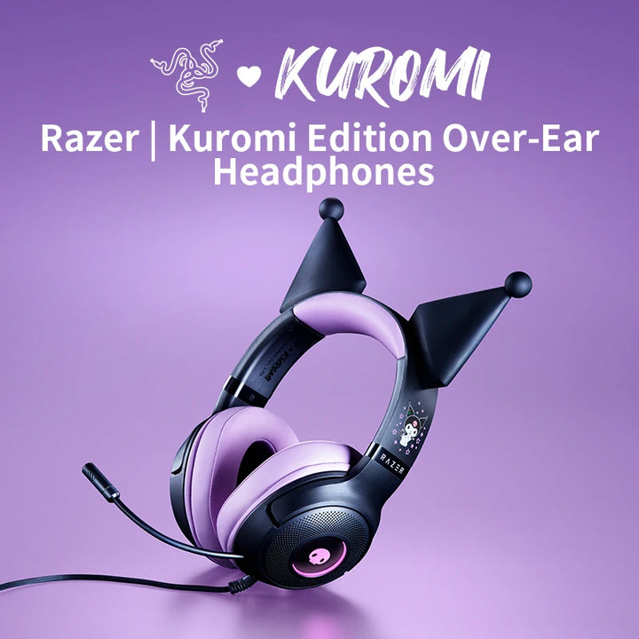 Razer x Sanrio Kuromi Edition Cute Cat USB Wired Over-Ear Gaming Headphones Gift