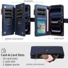 Flip Cover Embroidered Wallet Case for iPhone 18 Pro Max 17 Pro 16 Plus 15 14 13 Mini 12 11 Pro with Multiple Card Slots, Zipper for Coins, Portable Wrist Strap, Faux Leather Protective Case