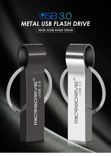 Metal USB Flash Drive Pendrive 16GB 32GB 64GB High Speed Memory Stick USB3.0 Disk 128GB Waterproof Key Ring