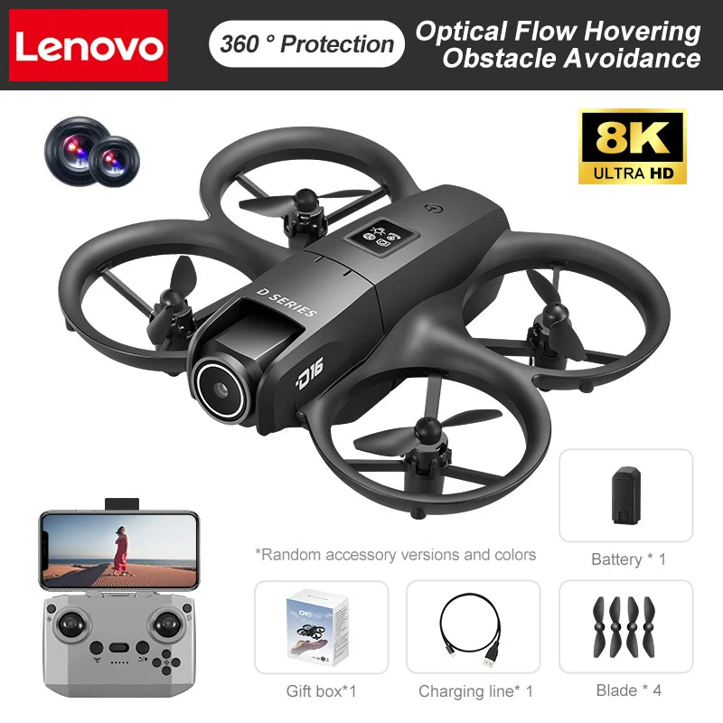Dron Lenovo D16 8K Profesional con cámara dual, helicóptero, posicionamiento de flujo óptico, evitación de obstáculos, motor sin escobillas y GPS