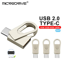 Mini TYPE C Metal 2 in 1 USB Flash Drives Business Gift Memory Stick Pen Drive Storage Devices 16GB 32GB 64GB 128GB Rotate Disk