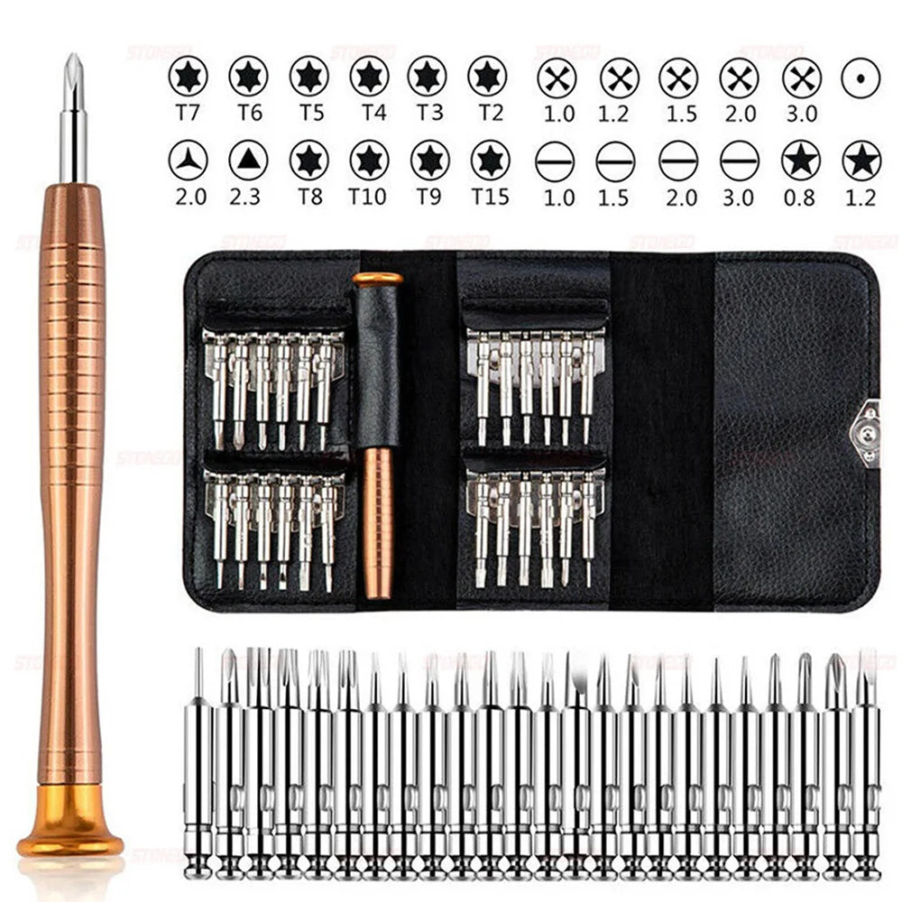 25 in 1 Precision Screwdriver Set Multifunctional Torx Screw Driver Bits Repair Tool Kit for iPhone Cell Phone Tablet PC Laptop Watch Eyeglass Electronic Device DIY Fixing Hardware Hand Tools