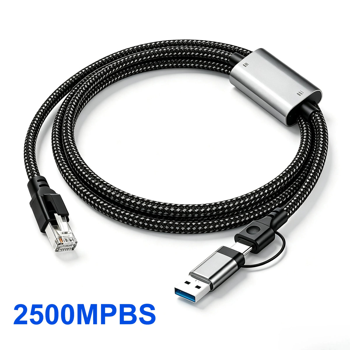 USB A Type‑C To RJ45 Ethernet Adapter 2.5G 1000Mbps Gigabit Wired Network Adapter 2500M USB 3.0 External Cable for Laptop PC