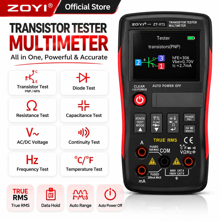 ZOYI ZT-XT1 Digitalmultimeter Transistortester True-RMS-Messgerät NPN PNP Test Spannung Widerstand Kapazität Frequenz Werkzeug
