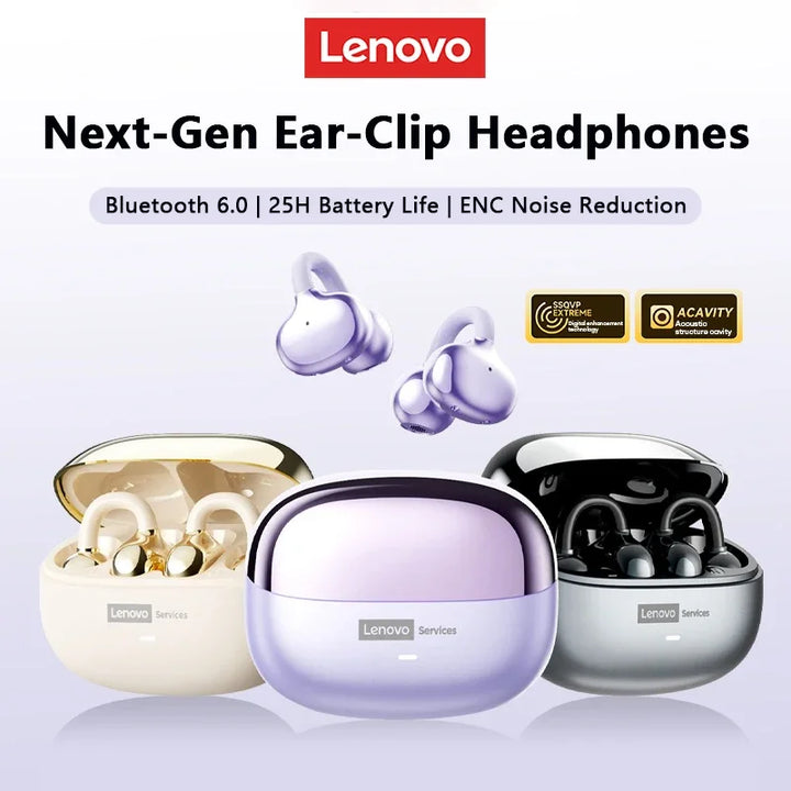 Auriculares inalámbricos originales Lenovo LE302 OWS con Bluetooth 6.0, batería de larga duración, auriculares deportivos de clip, audífonos con cancelación de ruido