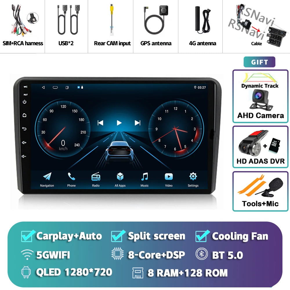 Android 16 Carplay Auto GPS Navigation For Audi A3 8P 2003 - 2013 Radio Multimedia Player 2Din Head Unit Video Stereo Car Radio