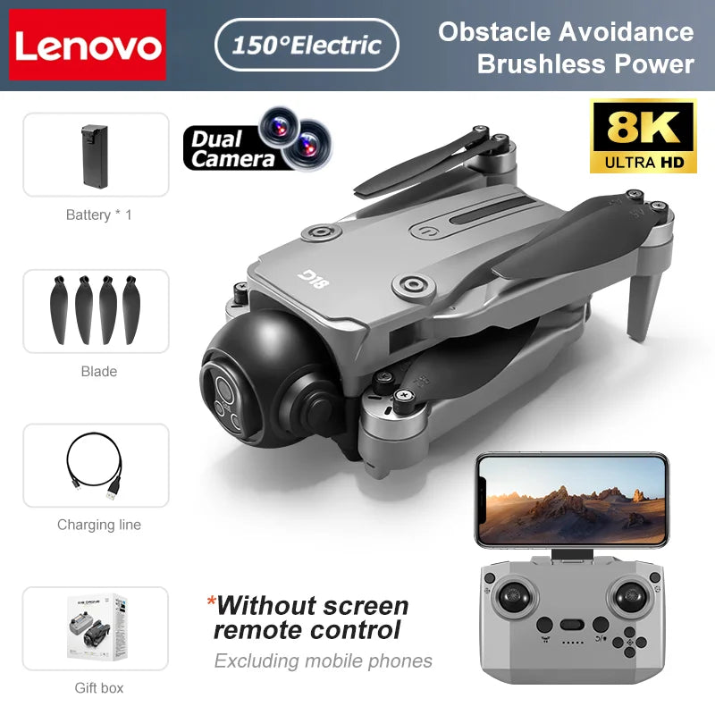 Lenovo D18 Drone 8K Aerial HD Dual Camera Intelligent Obstacle Avoidance Brushless Power GPS Return Screen Remote Control Drone