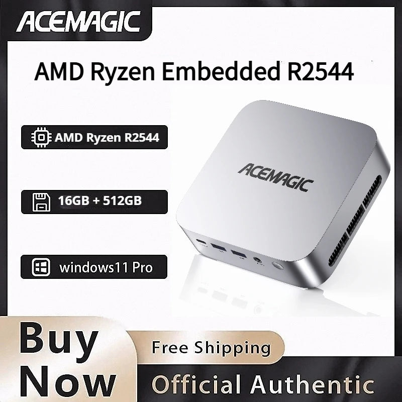 ACEMAGIC AMD Mini PC Ryzen Embedded R2544 16GB RAM 512GB SSD Windows 11 Pro Desktop Computer Triple Monitor 4K Display Ethernet